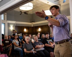 Rob Sand, the Democratic candidate for governor, speaks during a town hall at Lucile's in The Continental Hotel in Centerville, Iowa, on Monday, June 29, 2026. 6-29: Rob Sand Townhall